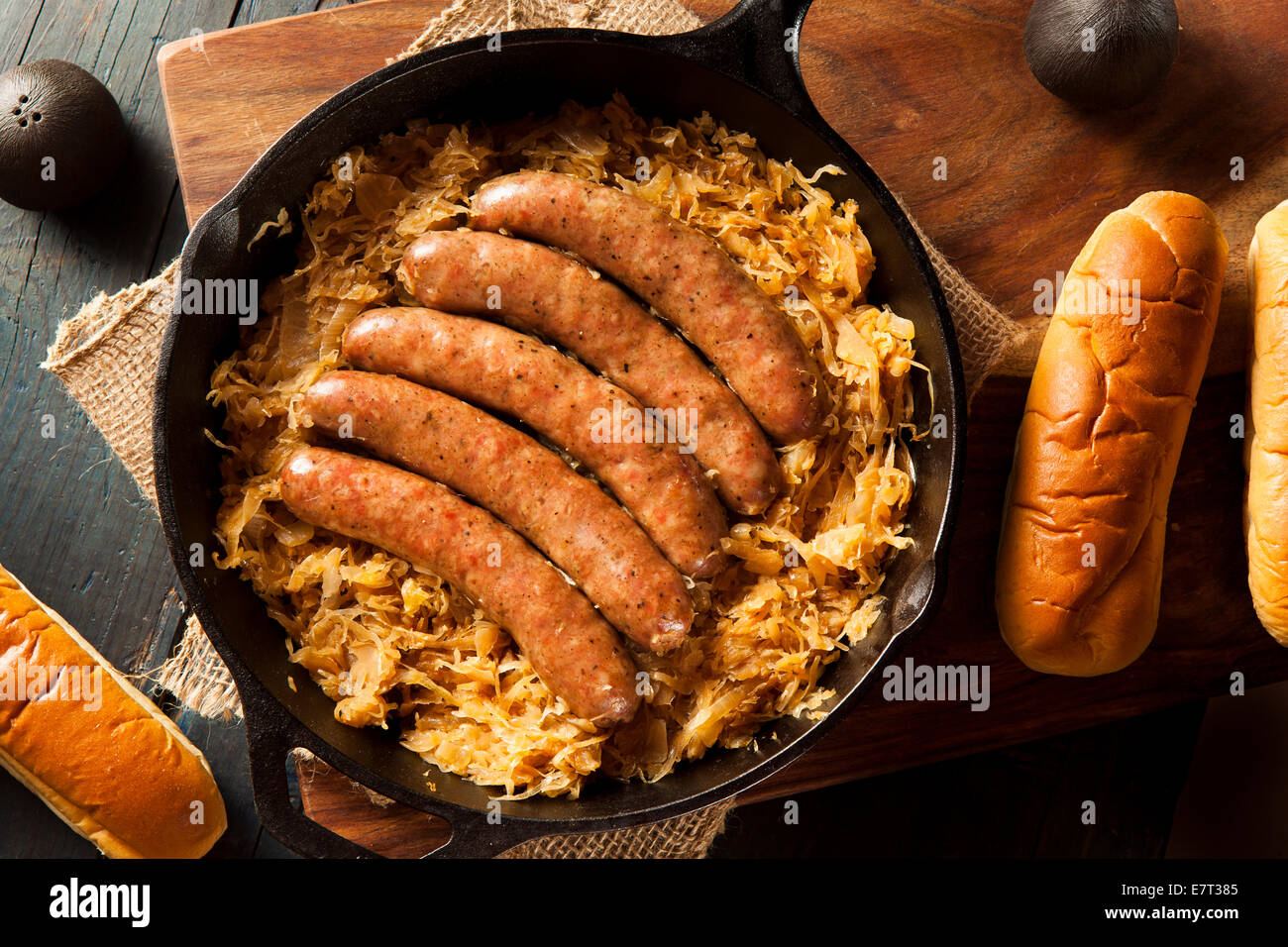 Roasted Beer Bratwurst with Saurkraut in a Pan Stock Photo Alamy