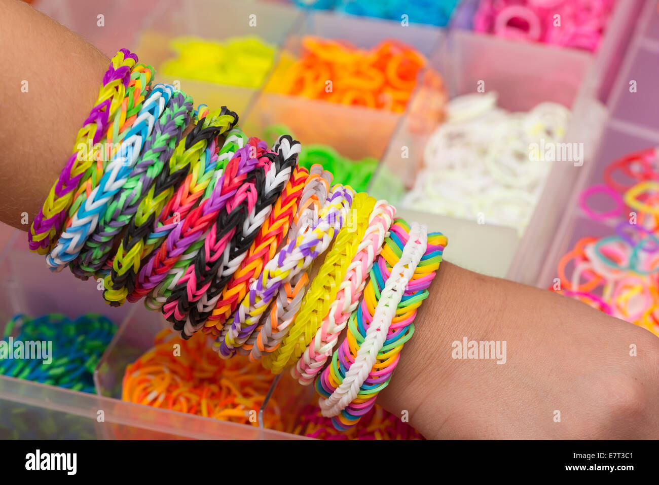Rainbow rubber band bracelet isolated on white Stock Photo - Alamy