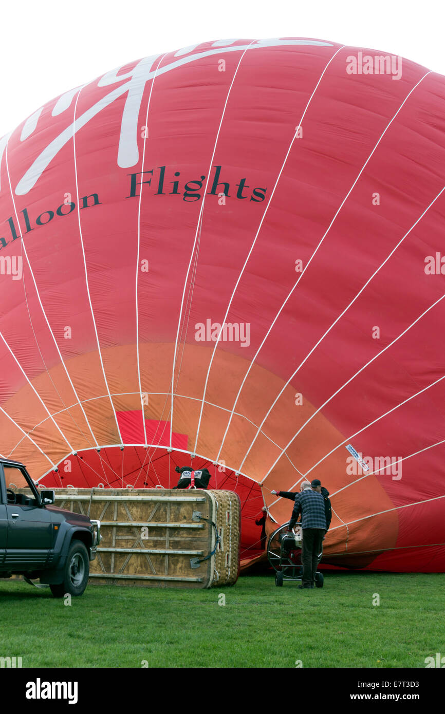 Inflating a hot air balloon, Shropshire, UK Stock Photo