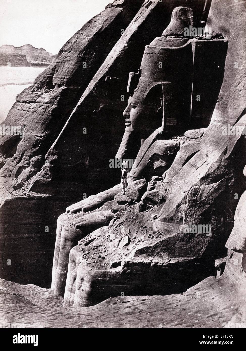 Colosse du Spéos de Phré, Abou Simbel, Nubie, Egypt, March 29, 1850, by Maxime Du Camp Stock Photo