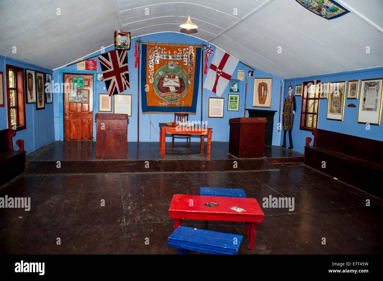 Reconstruction of 19th century Orange Lodge meeting hall at the Famine Village, Isle of Doagh, County Donegal, Ireland Stock Photo