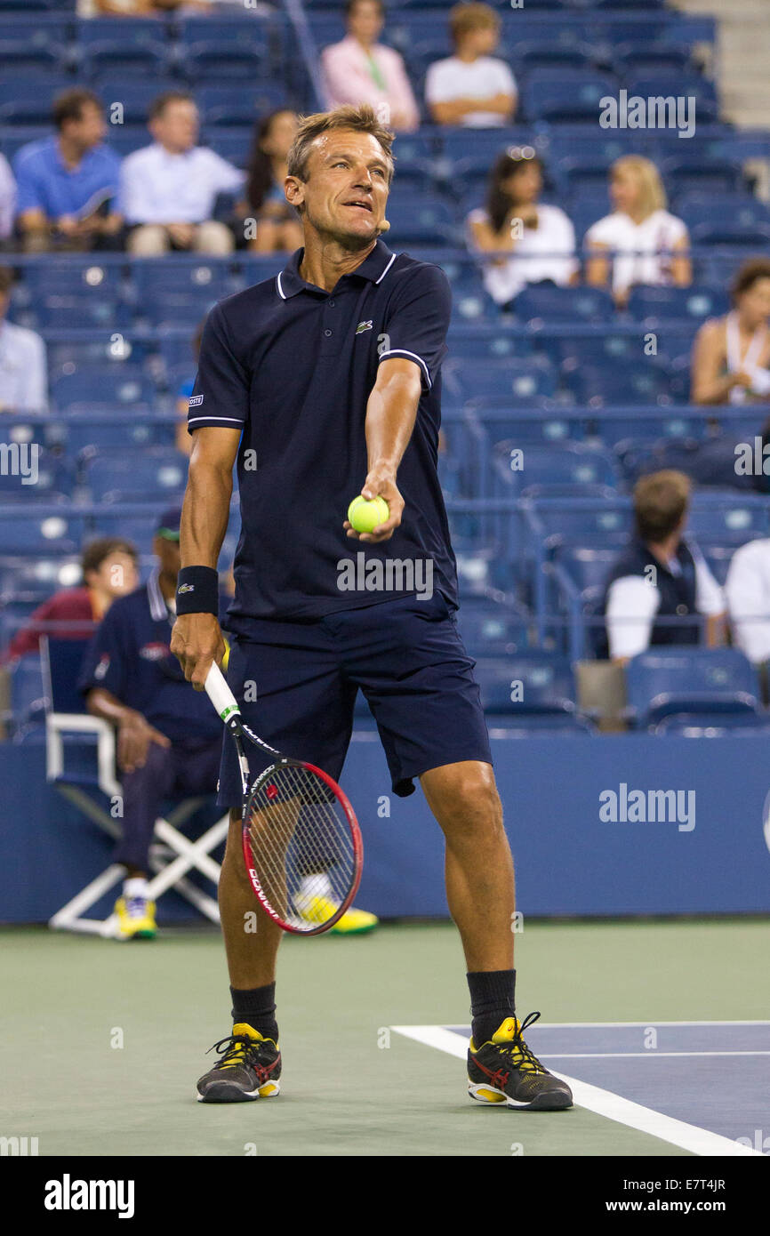 Mats Wilander (SWE) in action during an exhibition match at the 2014 US