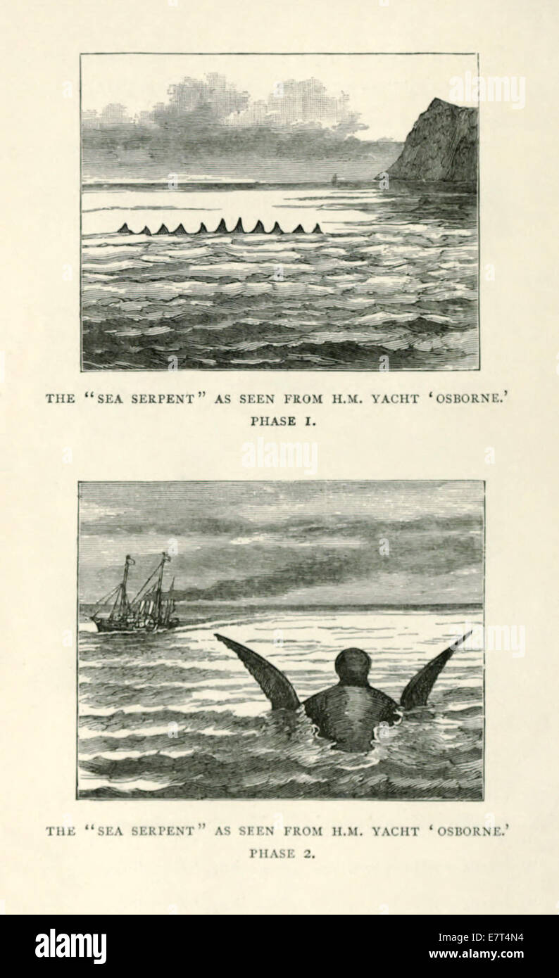The Sea serpent as seen from HMY Osborne on 2 June 1877 passing under the quarter. See description for more information. Stock Photo