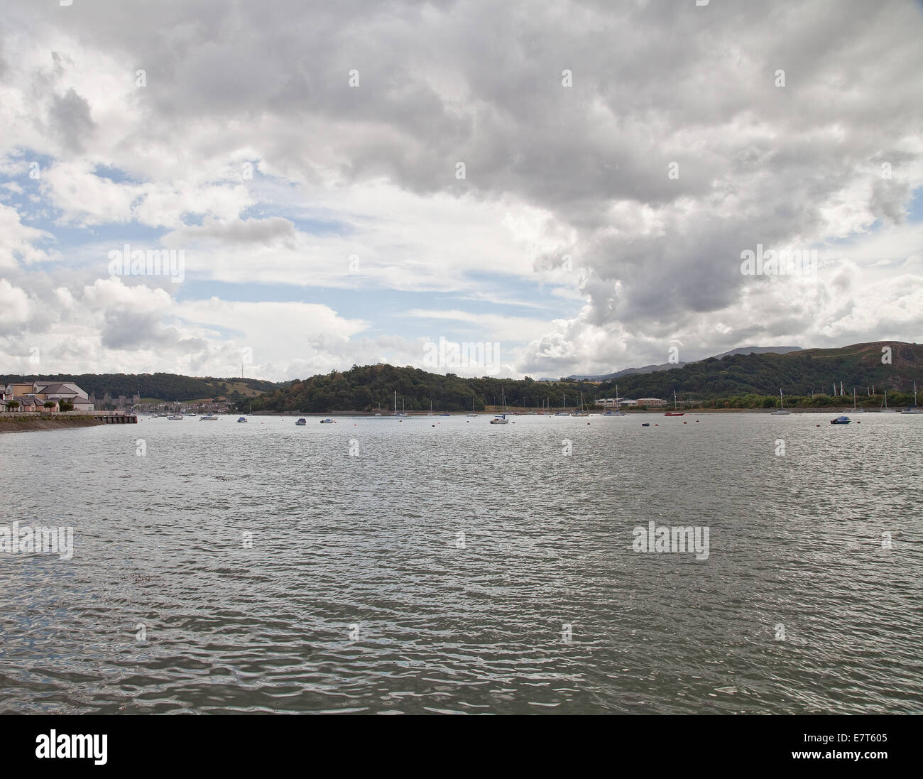 Clouds over lake Windermere, Cumbria, north west England,blue sky and low clouds, boats and landscape,hills,tree sand of course Stock Photo