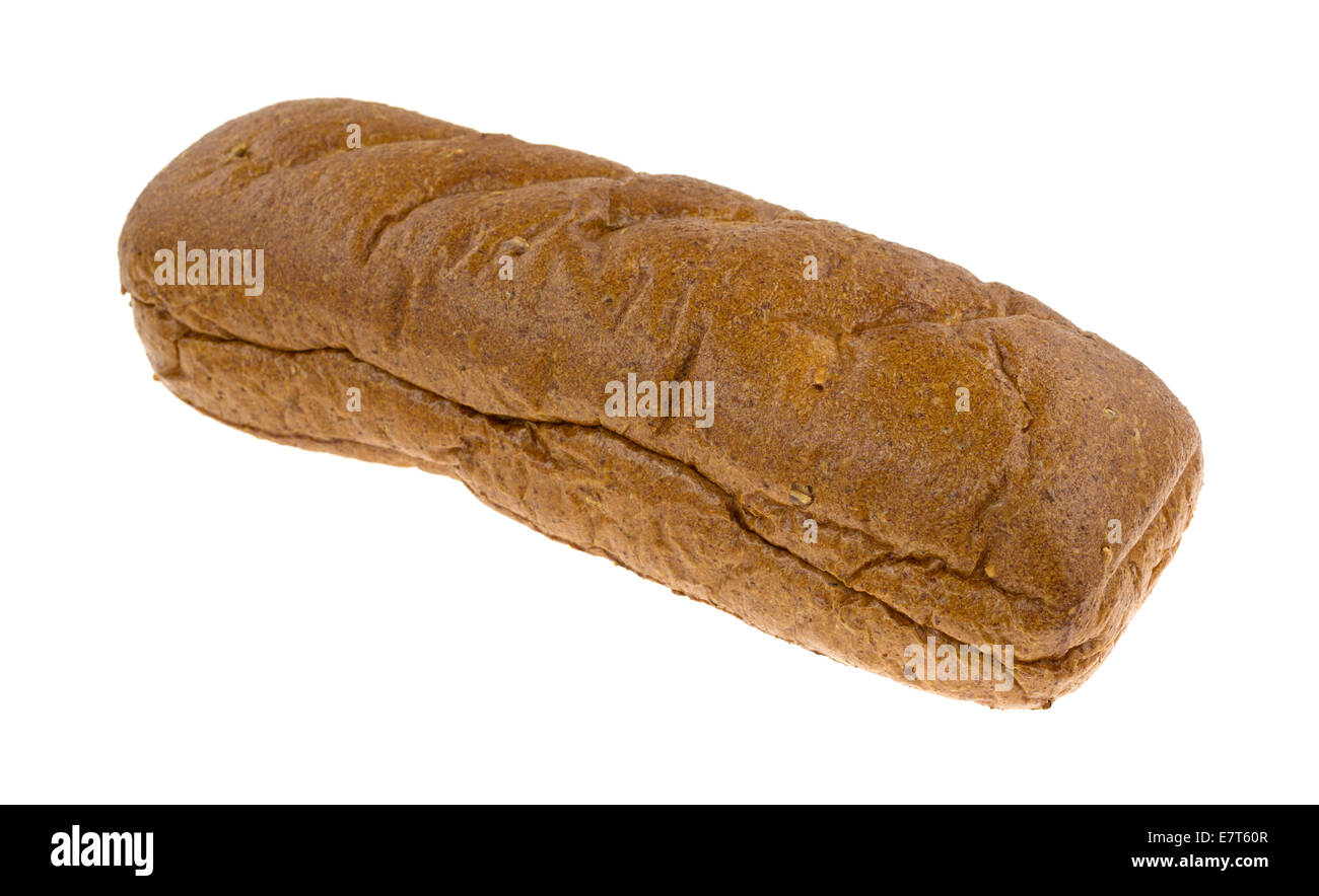 A freshly baked whole wheat sub roll on a white background Stock Photo