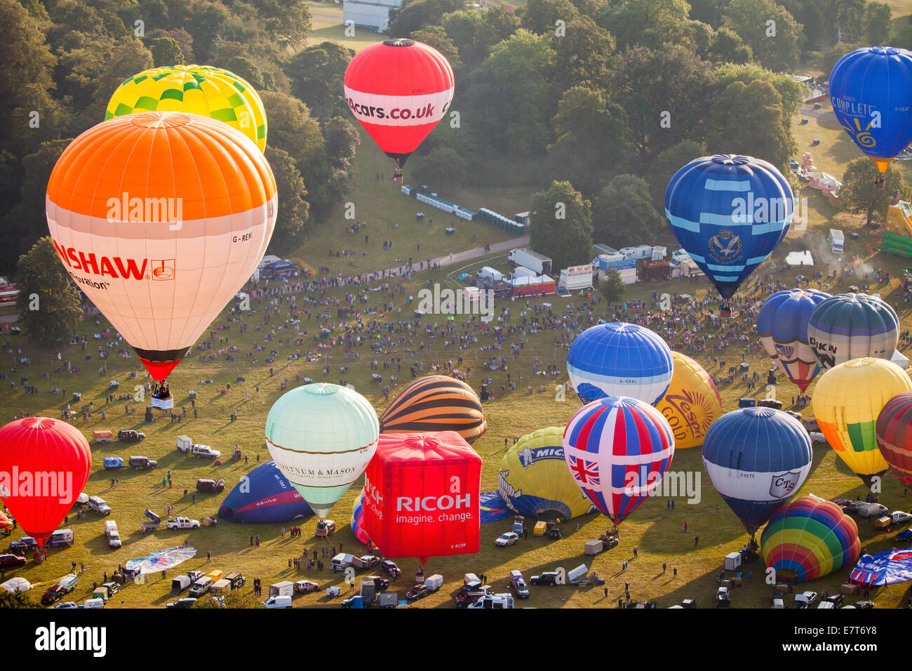 Hot air balloon fiesta, festival in Bristol UK, balloon takeoff, flying