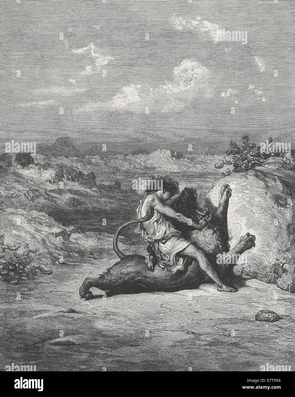 Samson slays the Lion - Old Testament Stock Photo