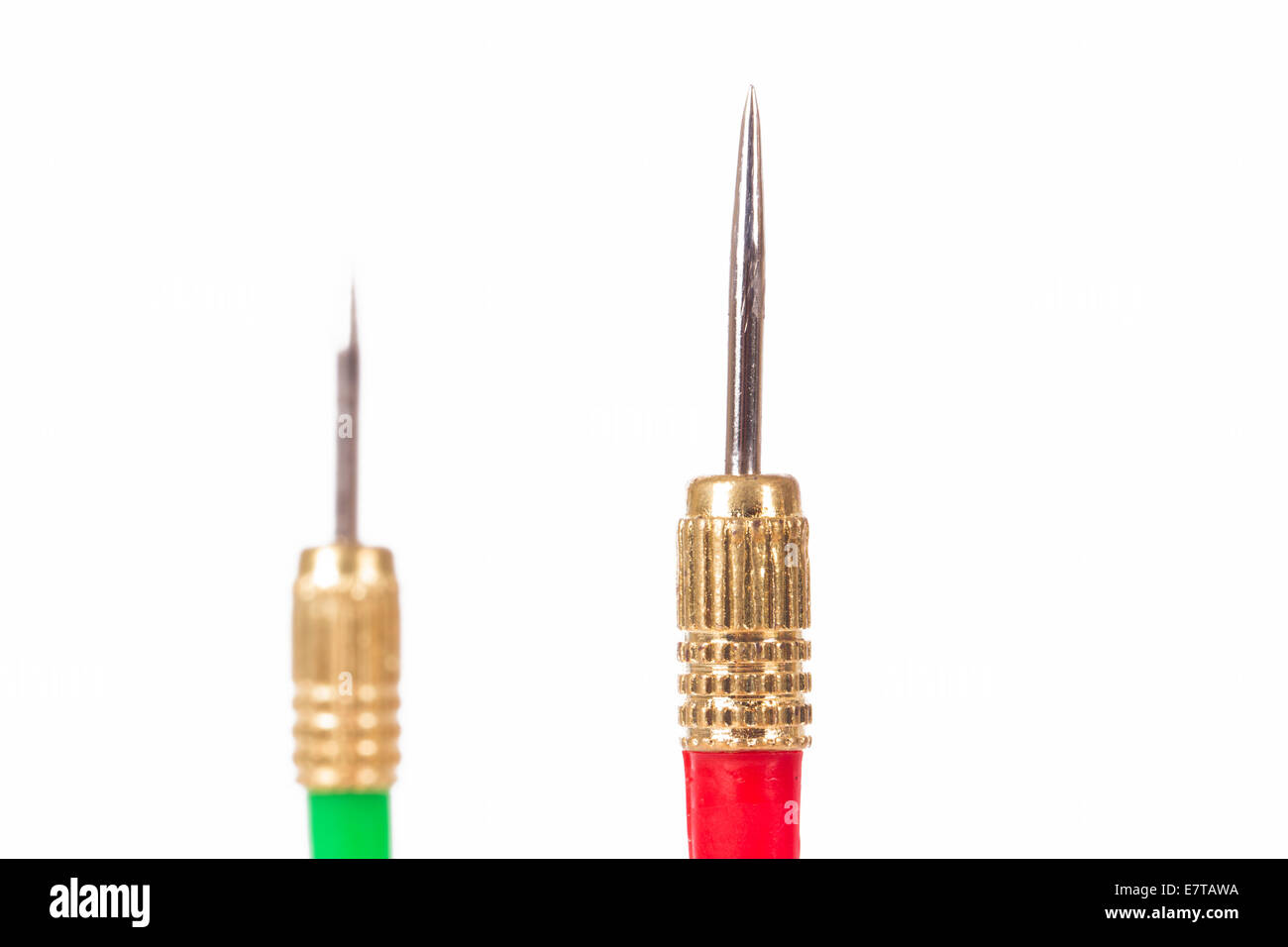 Close up view of point of plastic dart arrows with depth of field