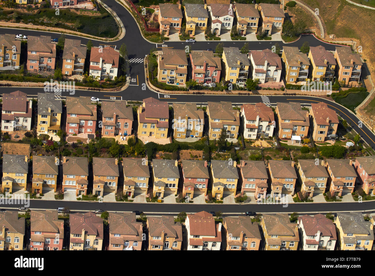 San Francisco Drive, Viola Street, and Woods Circle, Paradise Valley, San Francisco, California, USA - aerial Stock Photo