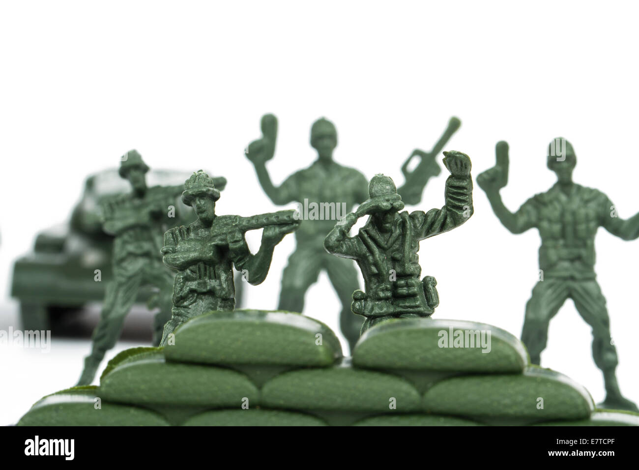 Miniature toy soldiers, isolated on white background. Stock Photo