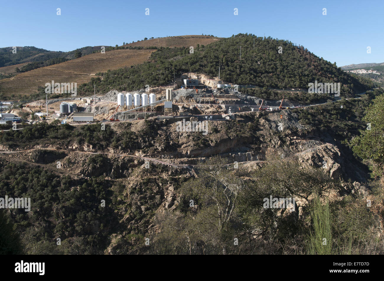 building works of the Tua dam in the Douro region, Portugal Stock Photo
