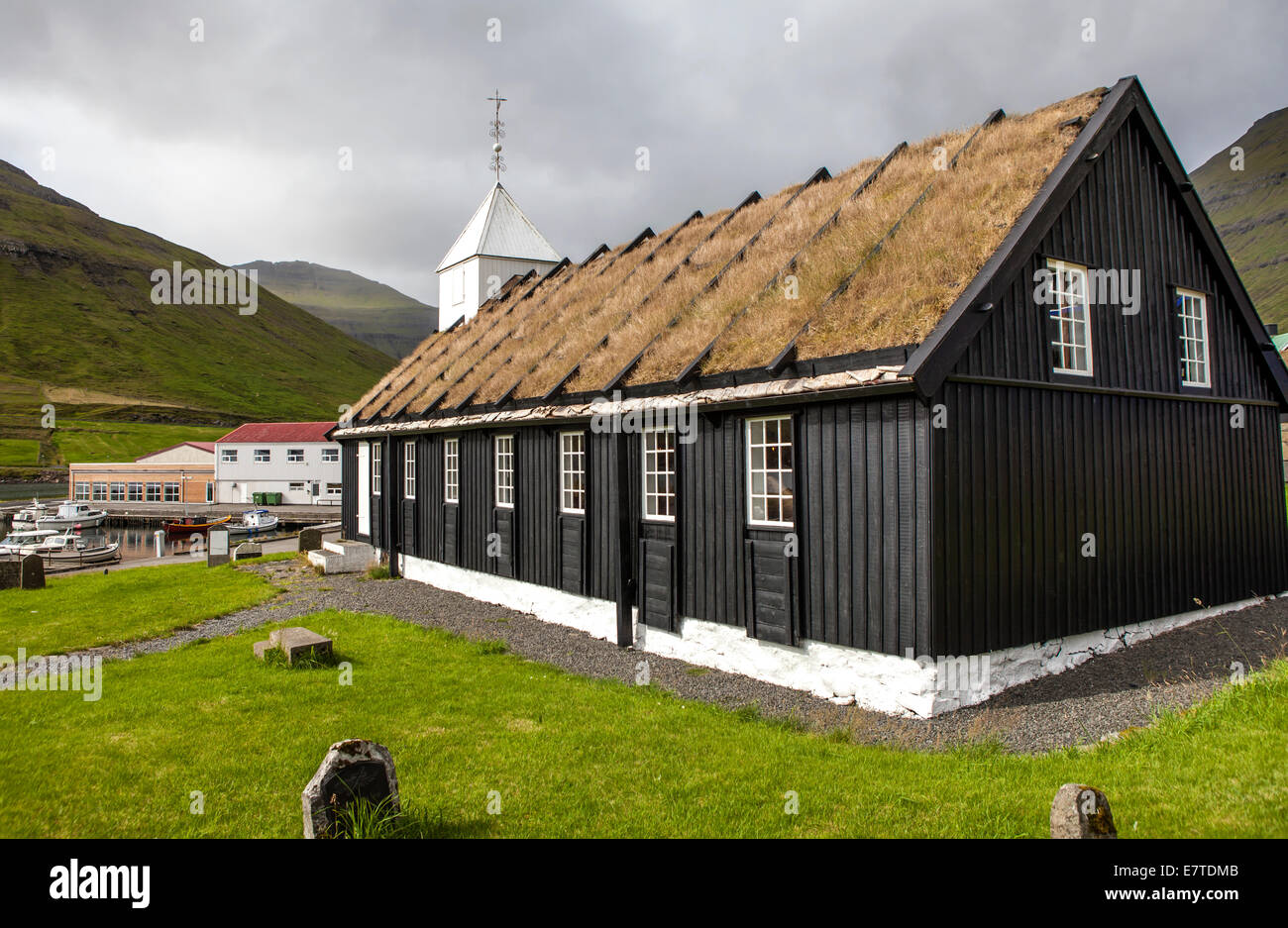 View of part of the city of Klaksvik in the Faroe Islands, Denmark, in North Atlantic. Stock Photo