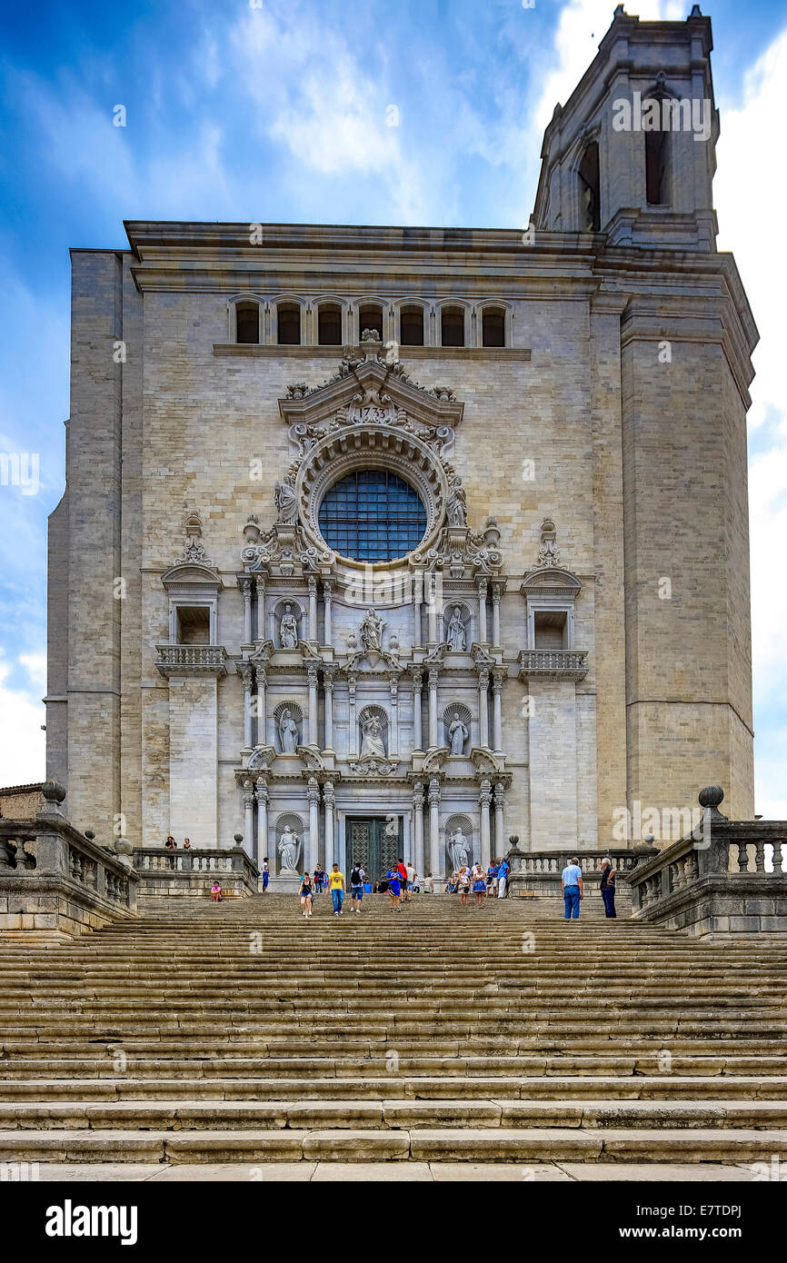 Stairs leading to Girona Cathedral, Cathedral of Saint Mary of Girona ...