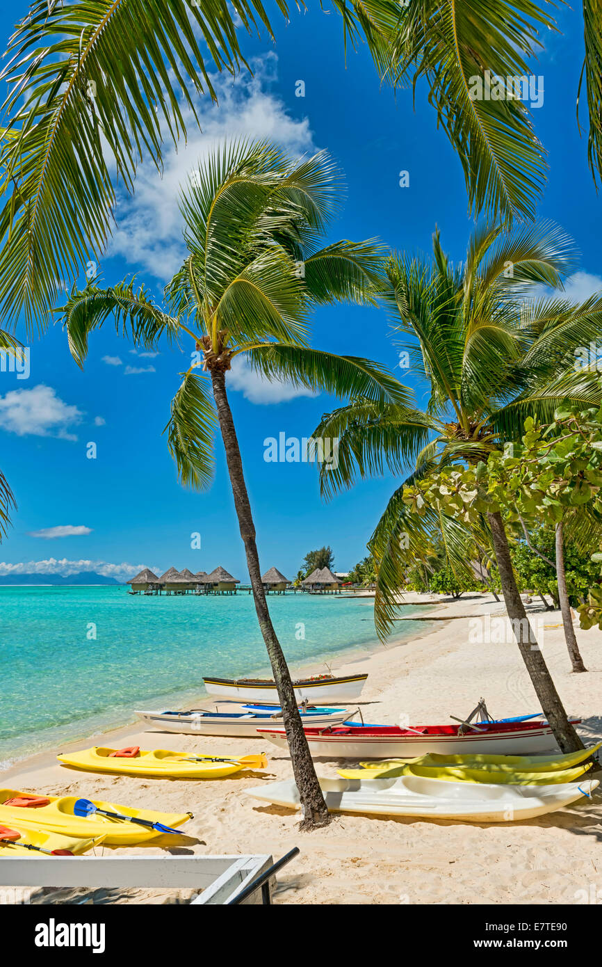 Boats on the beach of Matira, Bora Bora, French Polynesia Stock Photo