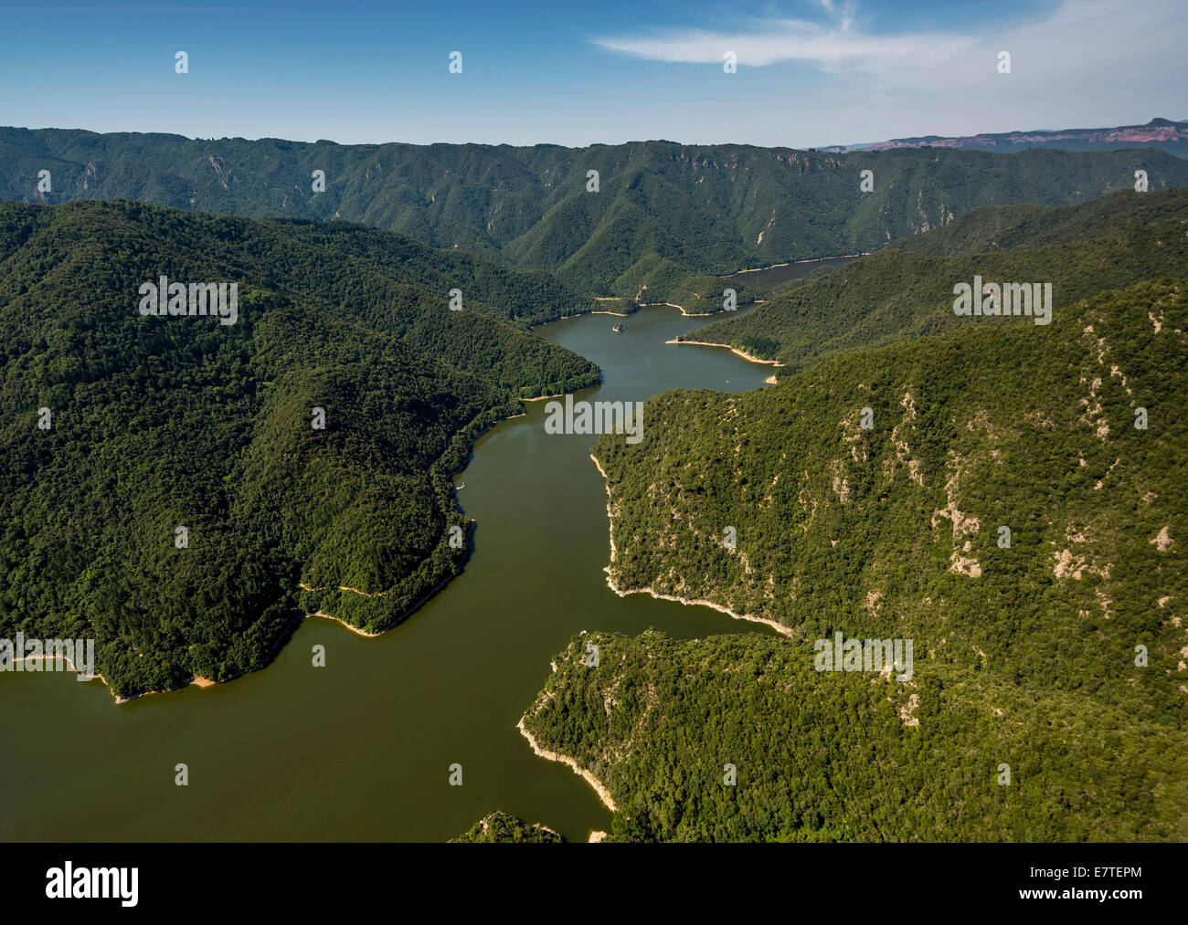Aerial view, river Ter, Riu Ter, Susqueda Reservoir, Pantà de Susqueda, Osor, Catalonia, Spain Stock Photo