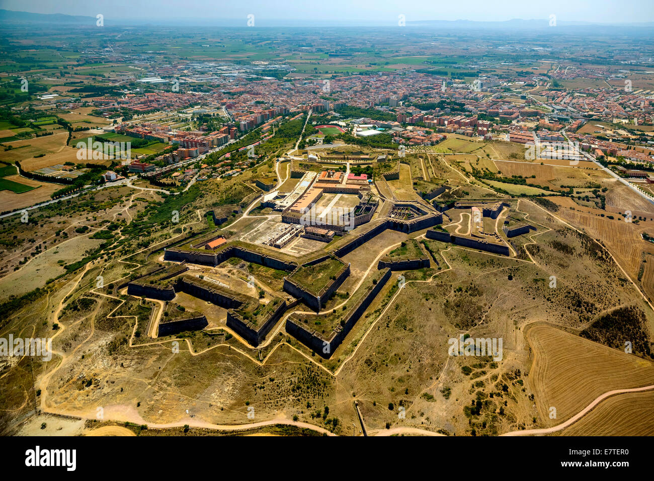 Aerial view, Castell de Sant Ferran or Castillo de San Fernando, ramparts and the Fort of Figueres, Figueras, Costa Brava Stock Photo