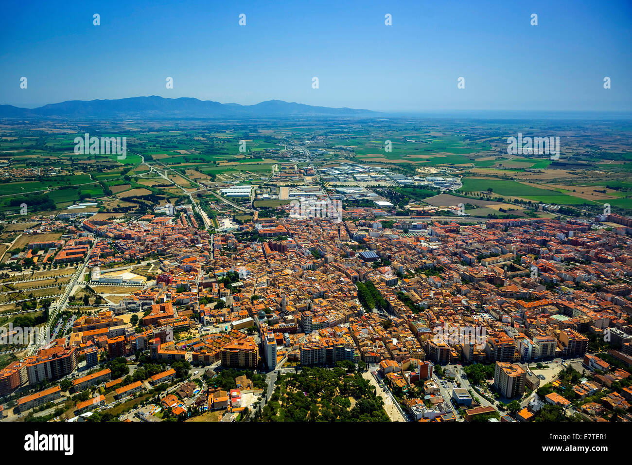 Aerial view, view of the city of Figueres or Figueras, Costa Brava, Catalonia, Spain Stock Photo