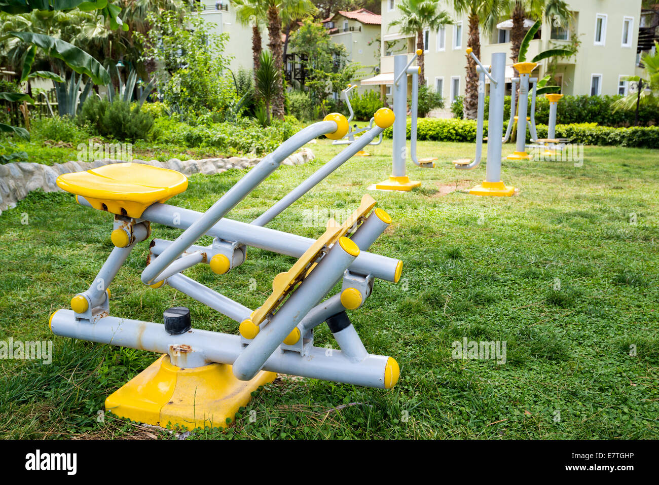beautiful modern fitness equipment outdoors Stock Photo