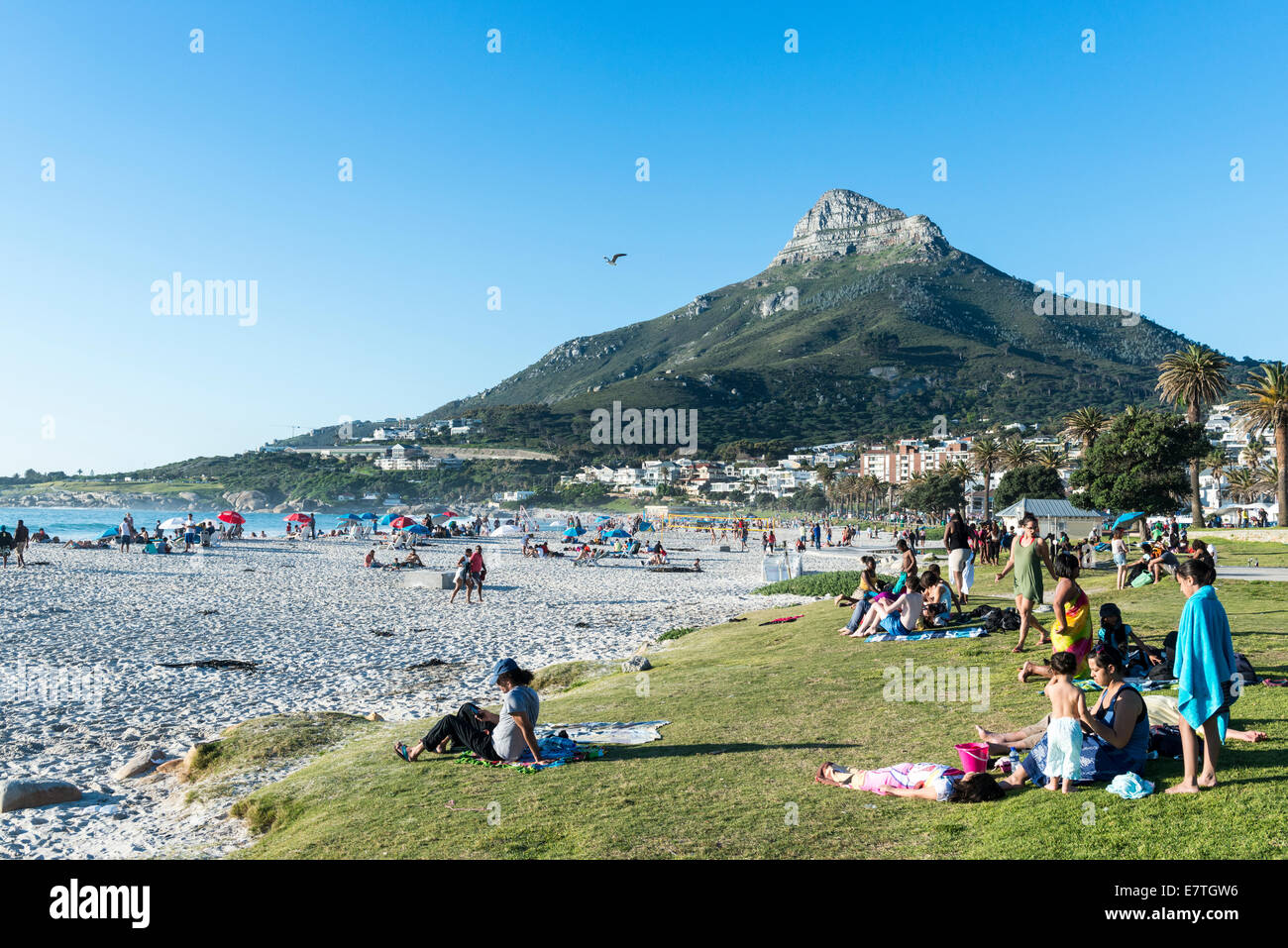 People on the beach of Camps Bay, Cape Town, South Africa Stock Photo