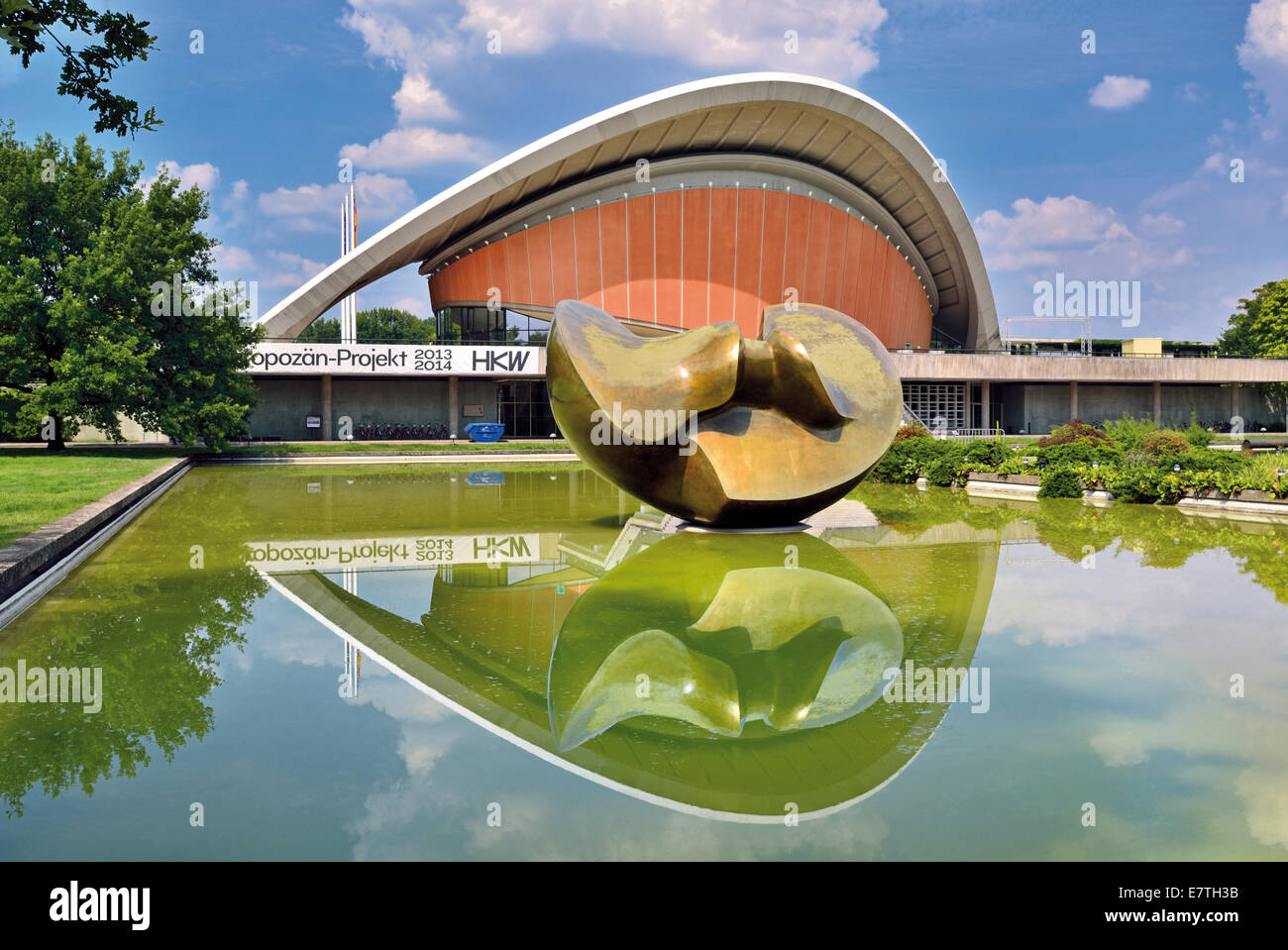 Germany, Berlin: House of the Cultures of the World with Henry Moore sculpture in front Stock Photo