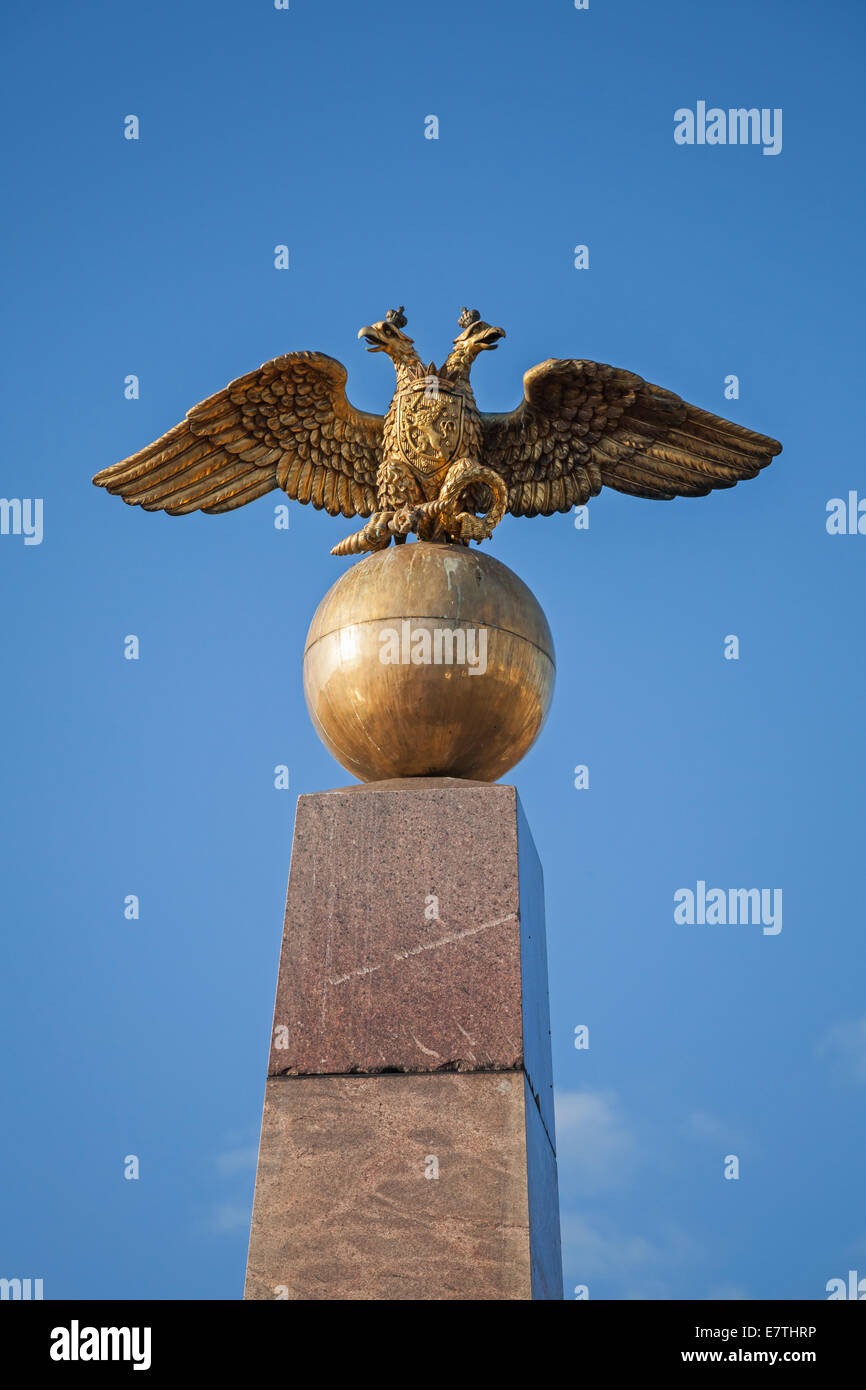 Golden Double Eagle monument, Russian coat of arms Stock Photo