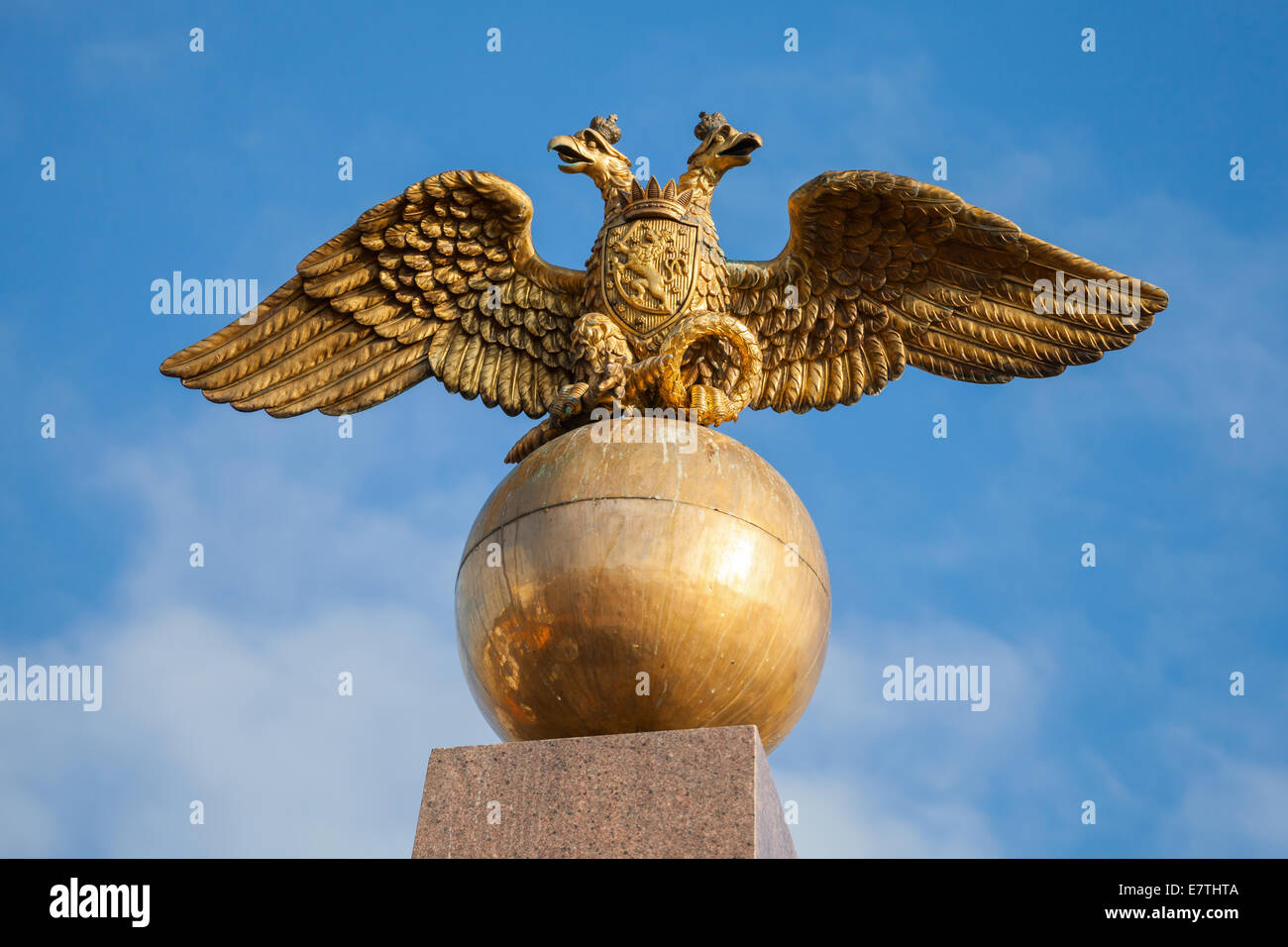 Golden Double Eagle seat on sphere, Russian coat of arms Stock Photo