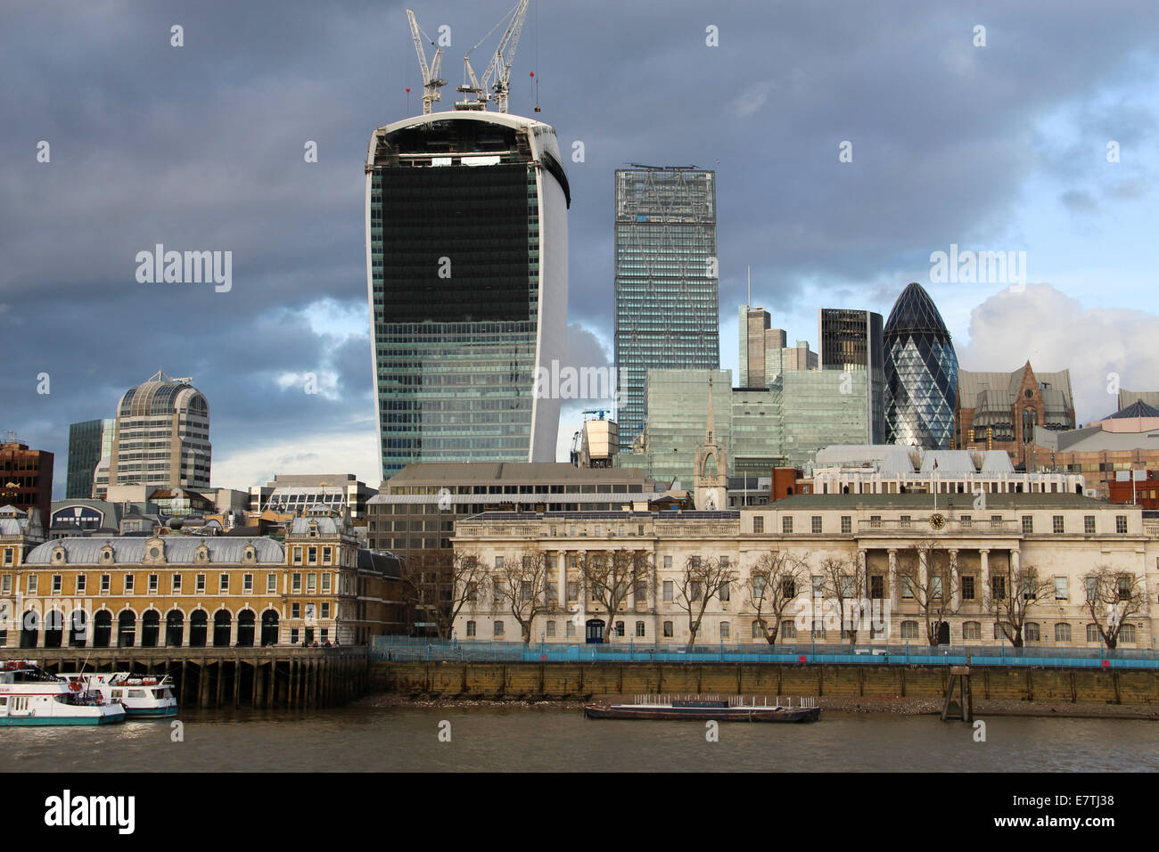 England: City of London with 20 Fenchurch Street (left) und 30 St Mary Axe (right). Photo from 10. January 2014. Stock Photo
