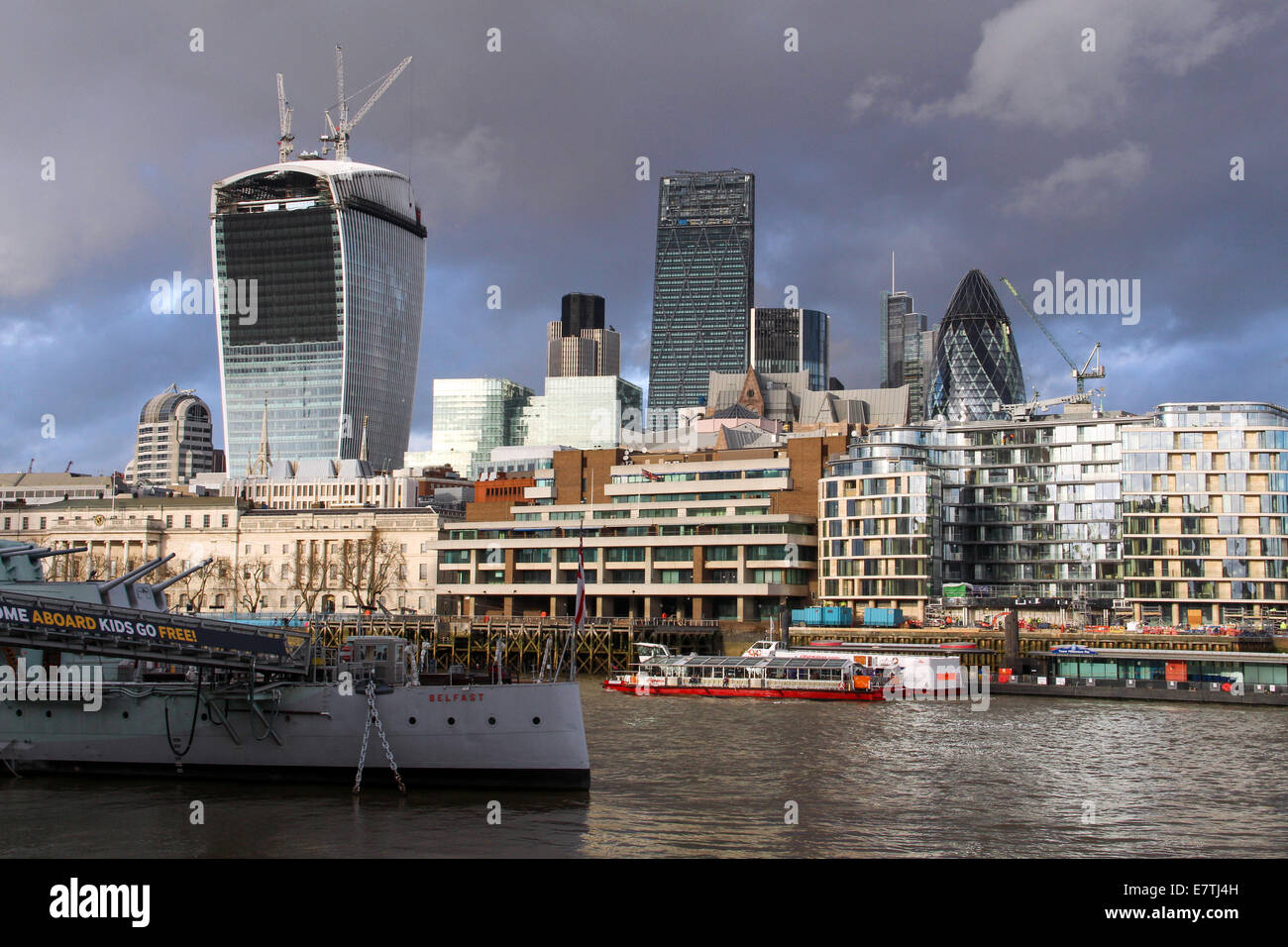 England: City of London with 20 Fenchurch Street (left) und 30 St Mary Axe (right). Photo from 10. January 2014. Stock Photo