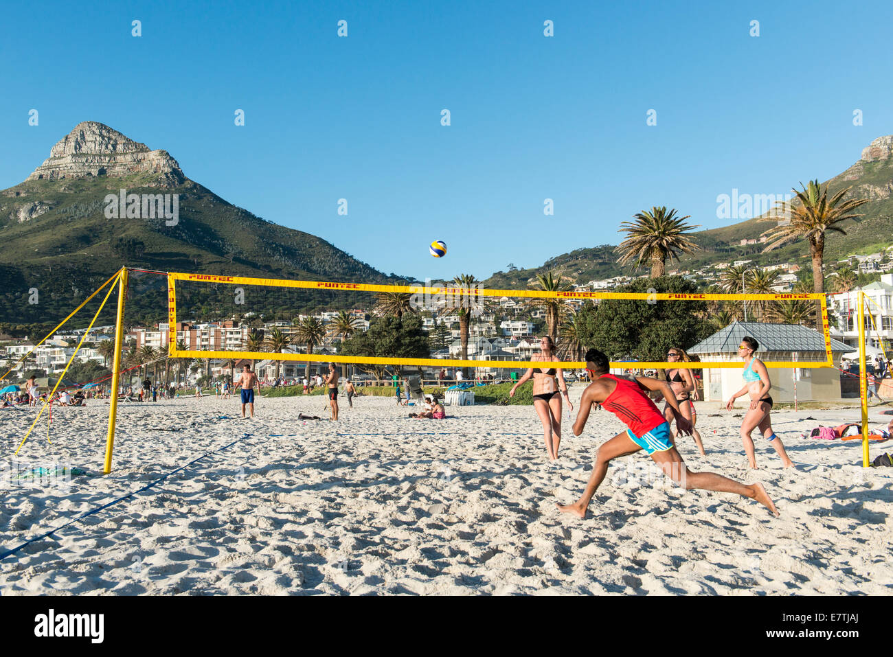 Beach volleyball players on the beach of Camps Bay, Cape Town, South Africa  Stock Photo - Alamy