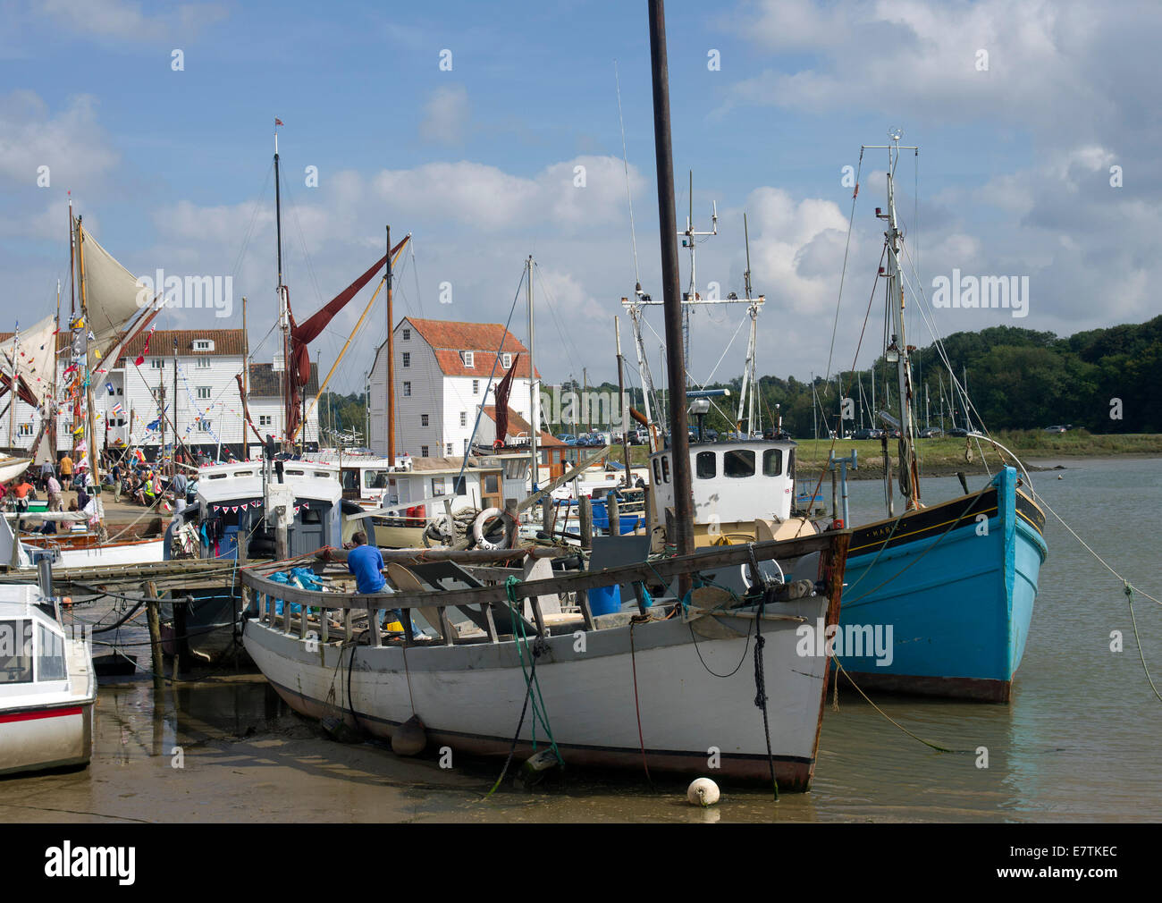 Woodbridge with boats and the famous Tide Mill on the River Deben Stock Photo