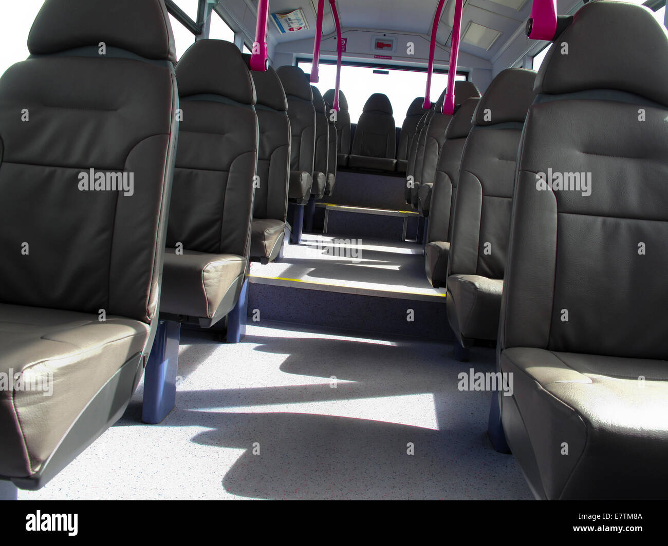Leather seating on new public service bus Stock Photo