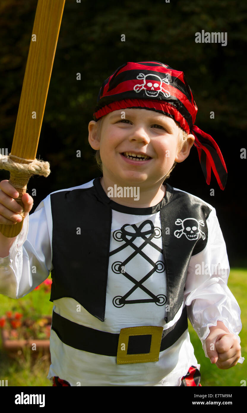 A 3 year old boy dressed as a pirate. Stock Photo