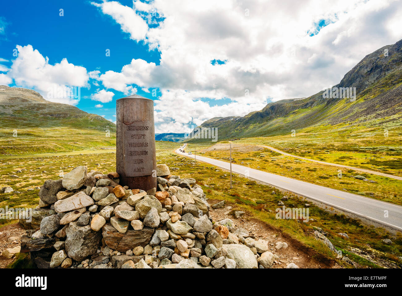 Navigation Mark Pointer Near Highway On Norwegian Mountain Stock Photo