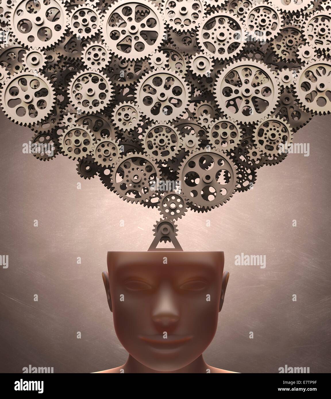 Human head with cogs, conceptual artwork. Stock Photo