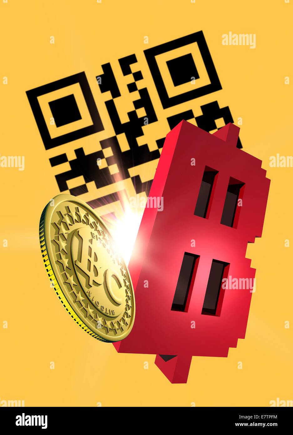 Bitcoin and QR code, computer artwork Stock Photo Alamy