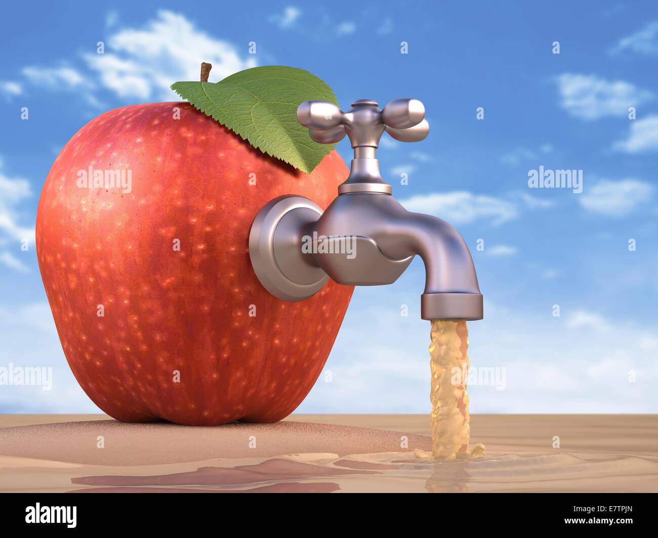 Red apple with a tap, conceptual artwork. Stock Photo