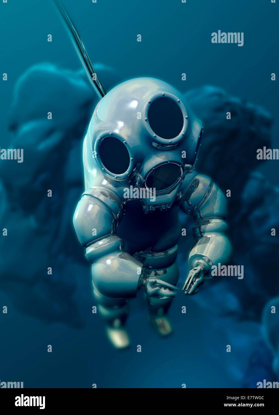 Diver wearing atmospheric diving suit, computer artwork. Stock Photo