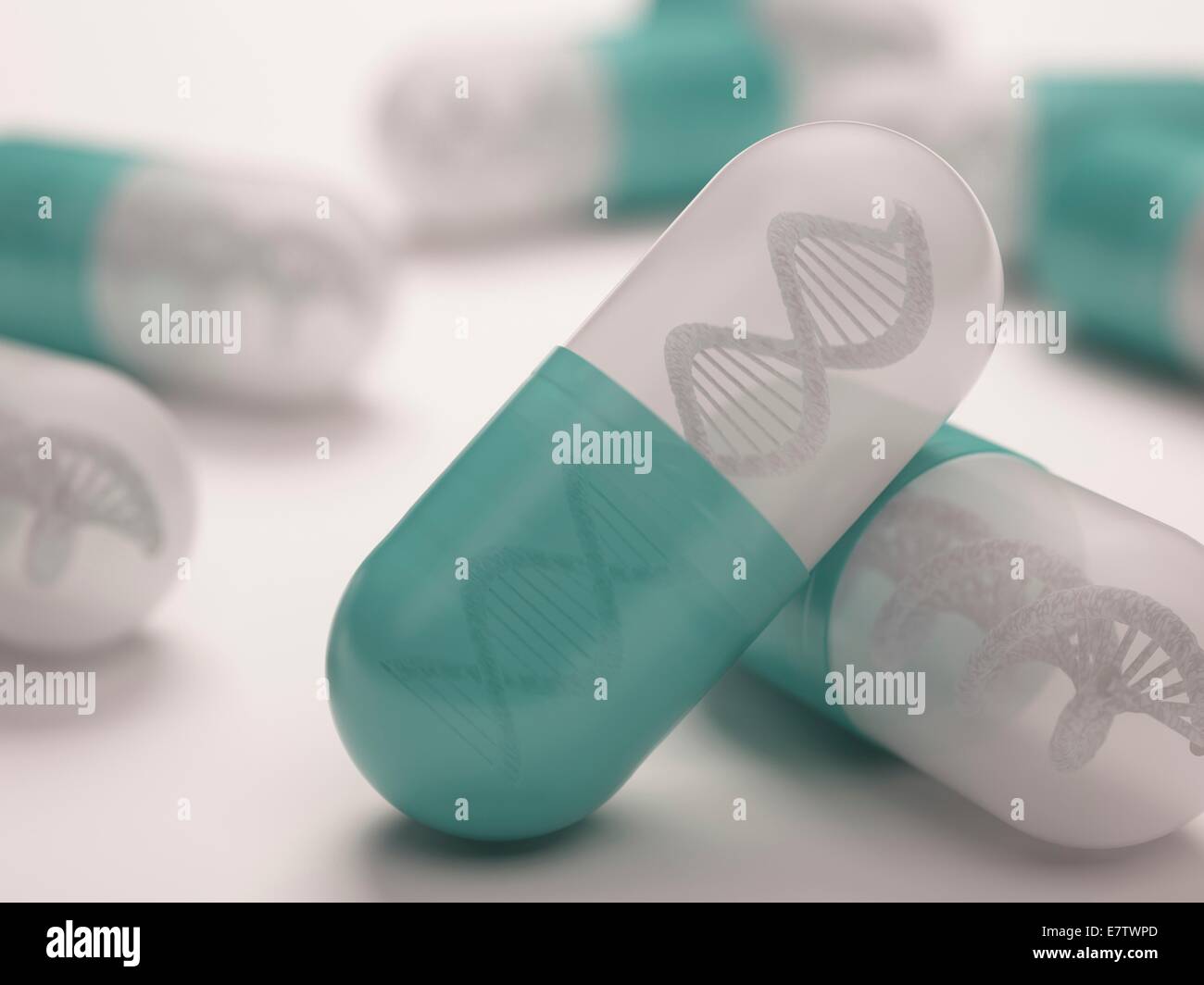 Deoxyribonucleic acid (dna) capsules, computer artwork. Stock Photo