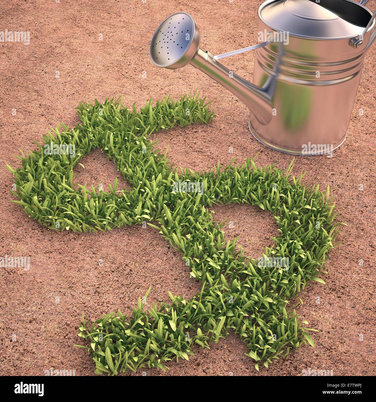 Dollar sign and watering can, conceptual artwork. Stock Photo