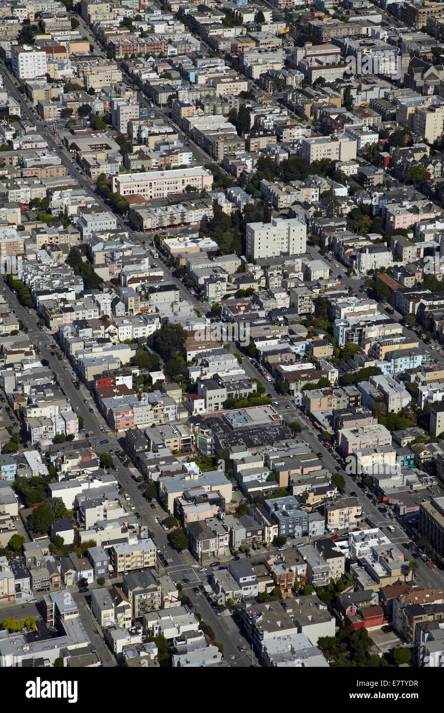 Cow Hollow neighborhood, San Francisco, California, USA - aerial Stock Photo