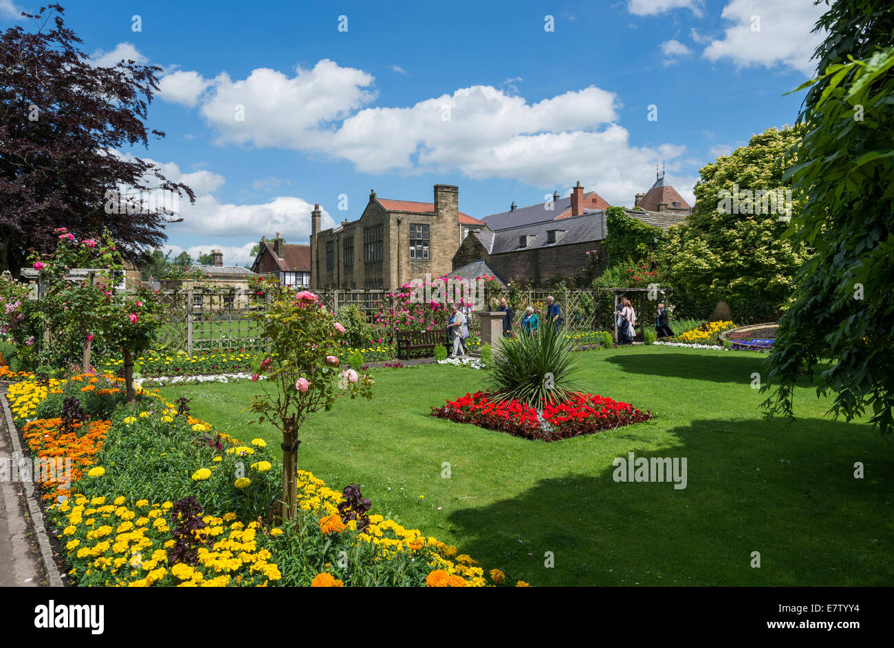 Bath gardens a council run area of lawns, flowersbeds,and seating  in Bakewell Peak District Derbyshire Stock Photo