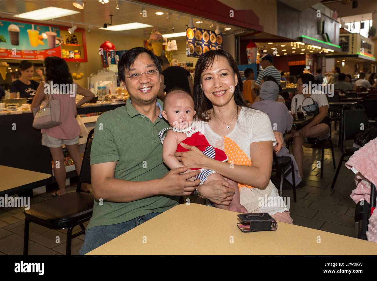 Vietnamese-Americans, Vietnamese-Americans, mother, father, baby, daughter, Asian Garden Mall, city of Westminster, Orange County, California Stock Photo