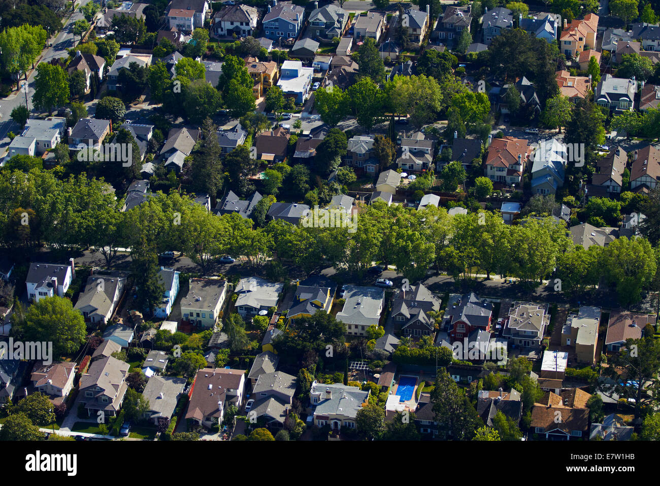 Balboa, Cortez, and Cabrillo Avenues, Burlingame, San Francisco, California, USA - aerial Stock Photo