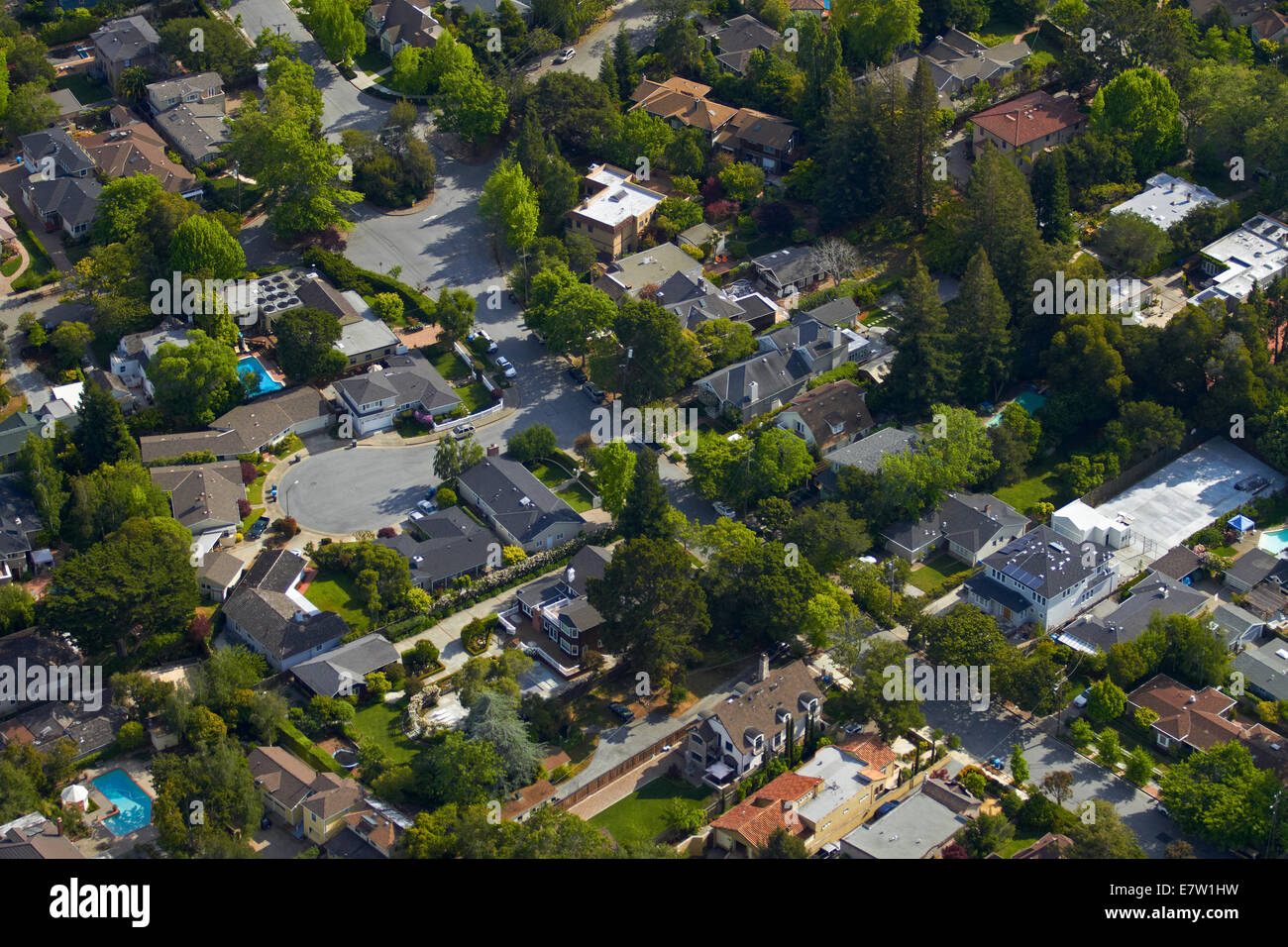 San Juan Court and Costa Rica Avenue, San Mateo, San Francisco, California, USA - aerial Stock Photo