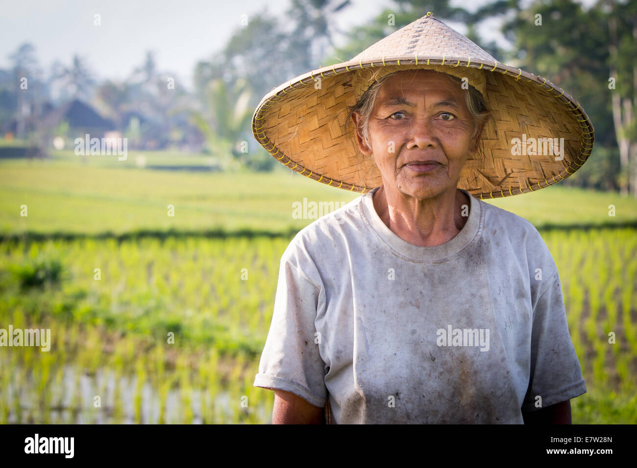 A Balinese rice farmer poses during a morning's work near Ubud, Bali
