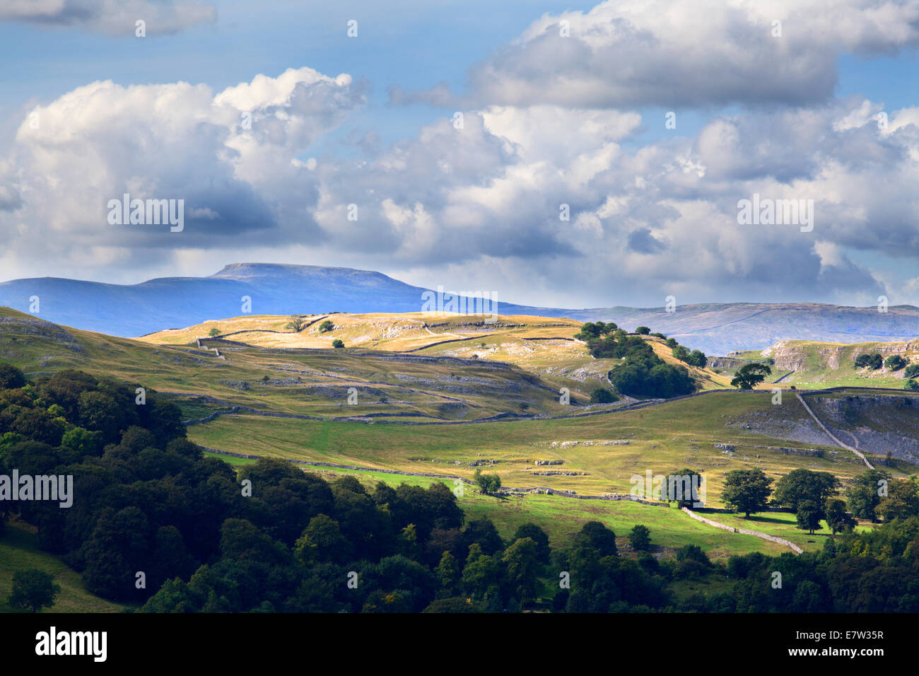 Clouds Gathering Over Ingleborough from Ribblesdale near Settle Yorkshire Dales England Stock Photo