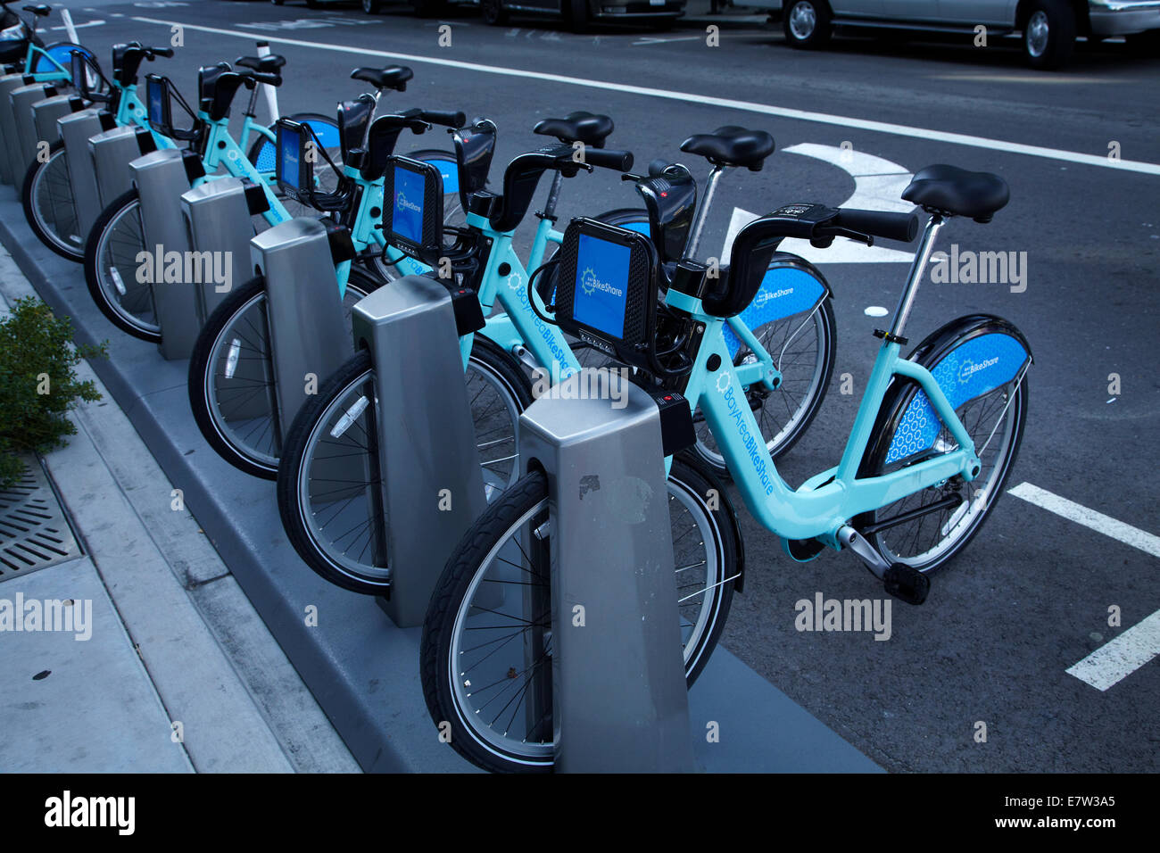 Bicycles at Bay Area Bike Share station, Washington Street, San
