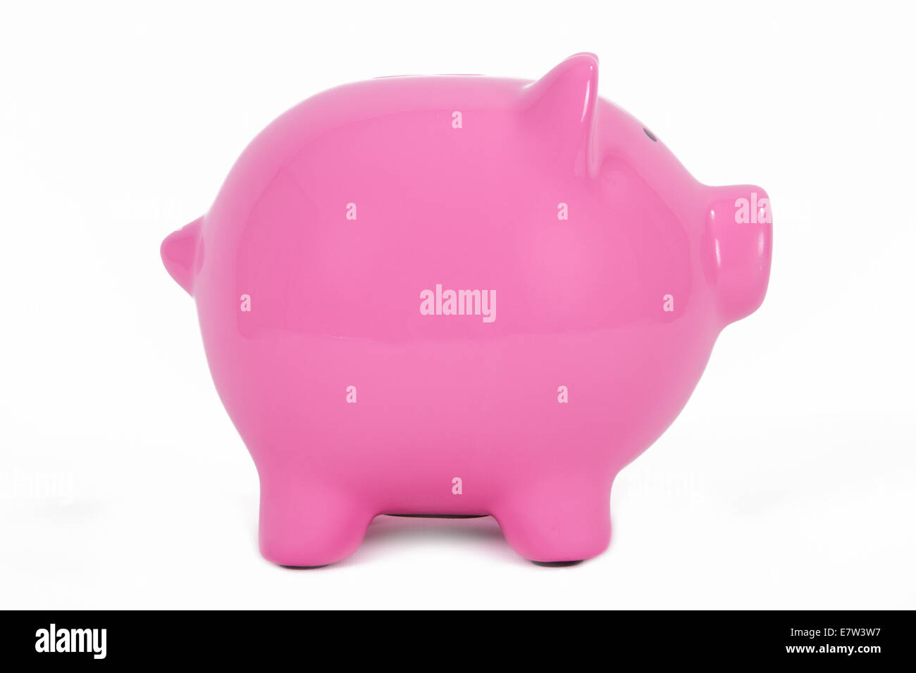 Pink piggy bank side view, isolated on white background Stock Photo - Alamy