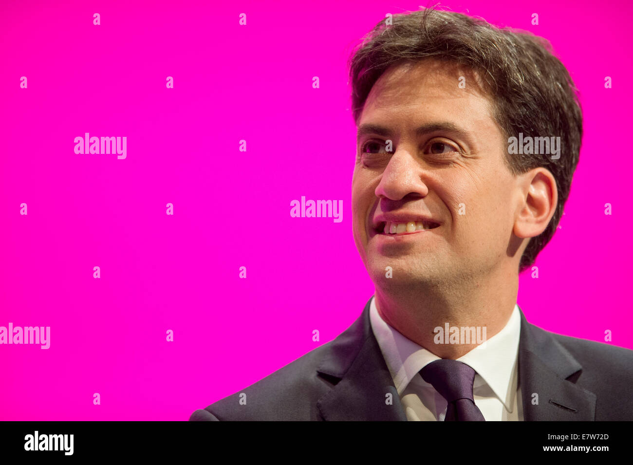 MANCHESTER, UK. 24th September, 2014. Labour Leader Ed Miliband smiles during day four of the Labour Party's Annual Conference taking place at Manchester Central Convention Complex Credit:  Russell Hart/Alamy Live News. Stock Photo