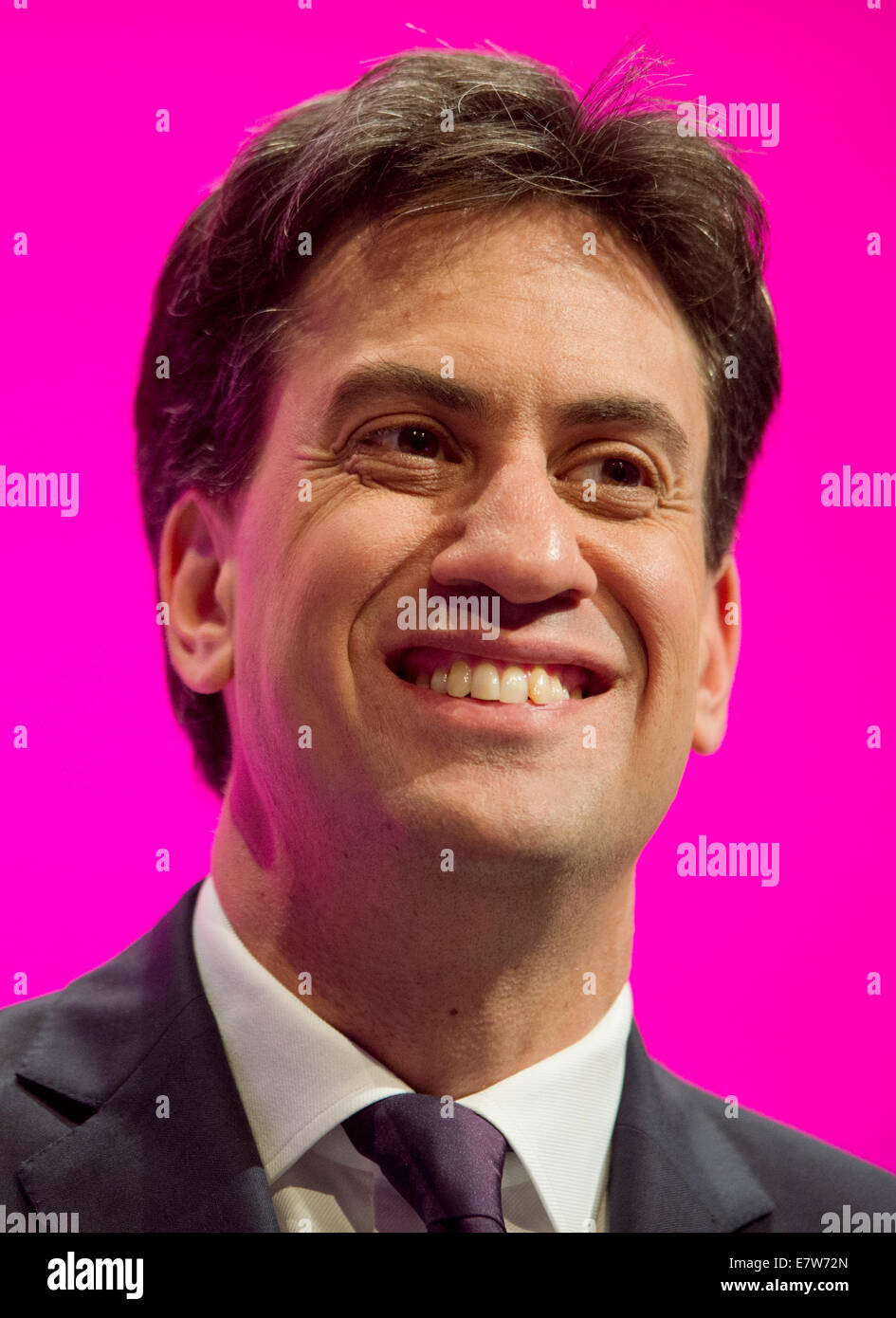 MANCHESTER, UK. 24th September, 2014. Labour Leader Ed Miliband smiles during day four of the Labour Party's Annual Conference taking place at Manchester Central Convention Complex Credit:  Russell Hart/Alamy Live News. Stock Photo